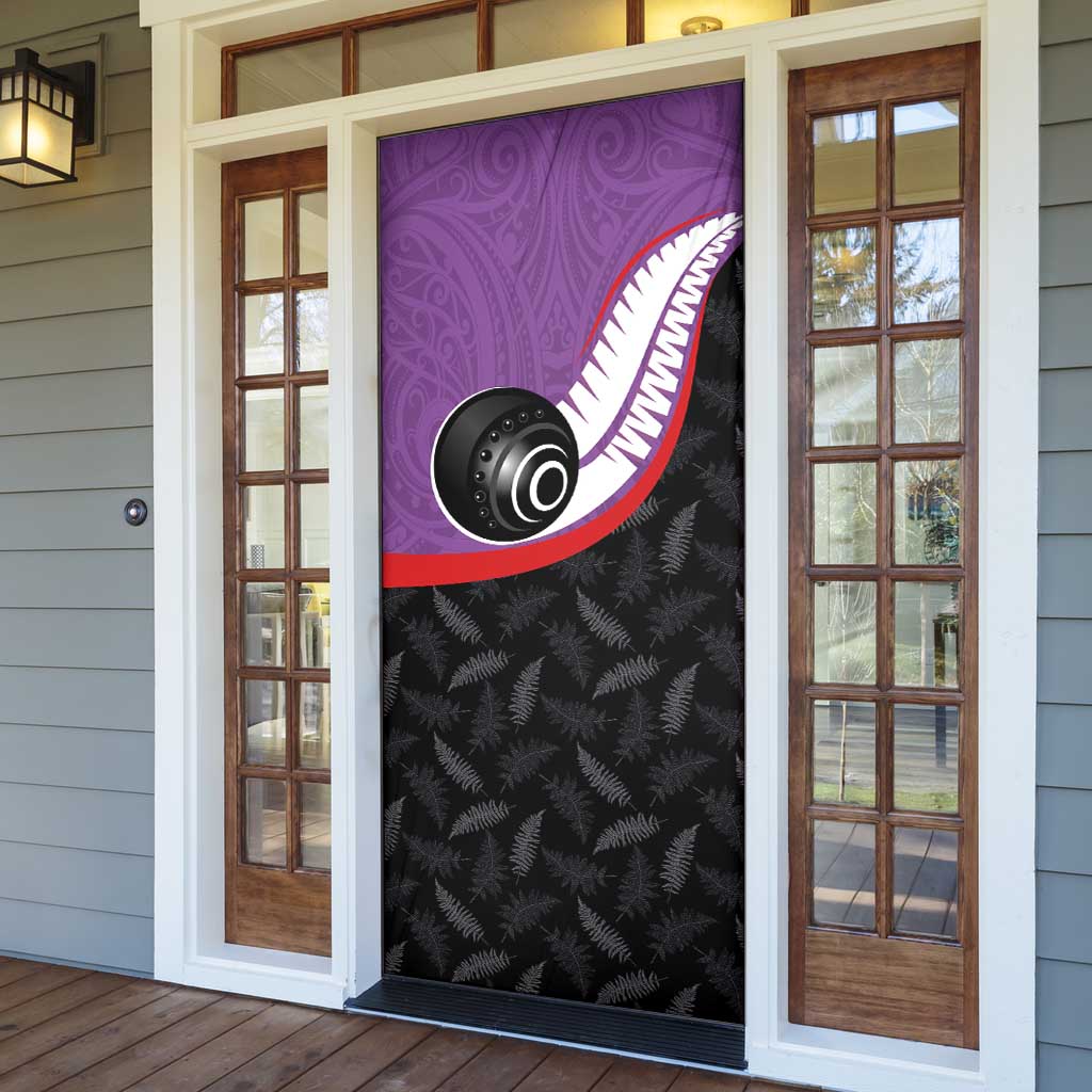 Aotearoa Lawn Bowls Door Cover Maori and Silver Fern Sporty Style Purple Color - Aussie Hoodie