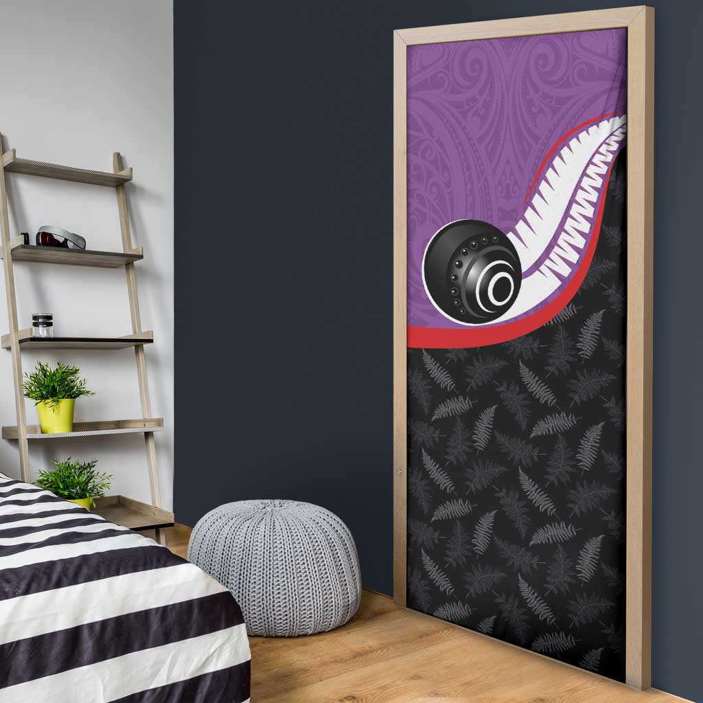 Aotearoa Lawn Bowls Door Cover Maori and Silver Fern Sporty Style Purple Color - Aussie Hoodie