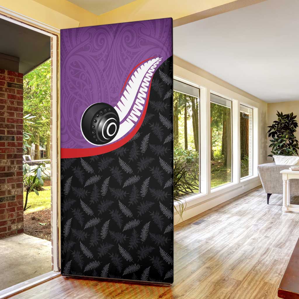Aotearoa Lawn Bowls Door Cover Maori and Silver Fern Sporty Style Purple Color - Aussie Hoodie