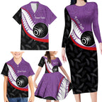 Personalised Aotearoa Lawn Bowls Family Matching Long Sleeve Bodycon Dress and Hawaiian Shirt Maori and Silver Fern Sporty Style Purple Color - Aussie Hoodie