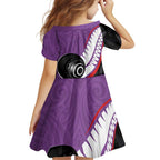 Personalised Aotearoa Lawn Bowls Family Matching Mermaid Dress and Hawaiian Shirt Maori and Silver Fern Sporty Style Purple Color - Aussie Hoodie