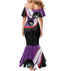 Personalised Aotearoa Lawn Bowls Family Matching Mermaid Dress and Hawaiian Shirt Maori and Silver Fern Sporty Style Purple Color - Aussie Hoodie