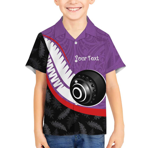 Personalised Aotearoa Lawn Bowls Family Matching Off The Shoulder Long Sleeve Dress and Hawaiian Shirt Maori and Silver Fern Sporty Style Purple Color - Aussie Hoodie