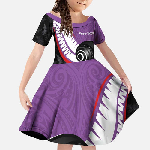 Personalised Aotearoa Lawn Bowls Family Matching Off Shoulder Maxi Dress and Hawaiian Shirt Maori and Silver Fern Sporty Style Purple Color - Aussie Hoodie