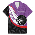 Personalised Aotearoa Lawn Bowls Family Matching Off Shoulder Maxi Dress and Hawaiian Shirt Maori and Silver Fern Sporty Style Purple Color - Aussie Hoodie