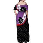 Personalised Aotearoa Lawn Bowls Family Matching Off Shoulder Maxi Dress and Hawaiian Shirt Maori and Silver Fern Sporty Style Purple Color - Aussie Hoodie