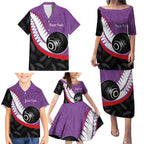 Personalised Aotearoa Lawn Bowls Family Matching Puletasi and Hawaiian Shirt Maori and Silver Fern Sporty Style Purple Color - Aussie Hoodie
