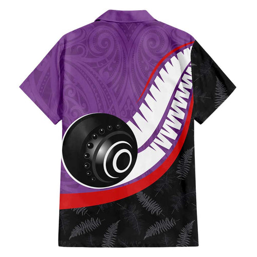 Personalised Aotearoa Lawn Bowls Family Matching Puletasi and Hawaiian Shirt Maori and Silver Fern Sporty Style Purple Color - Aussie Hoodie