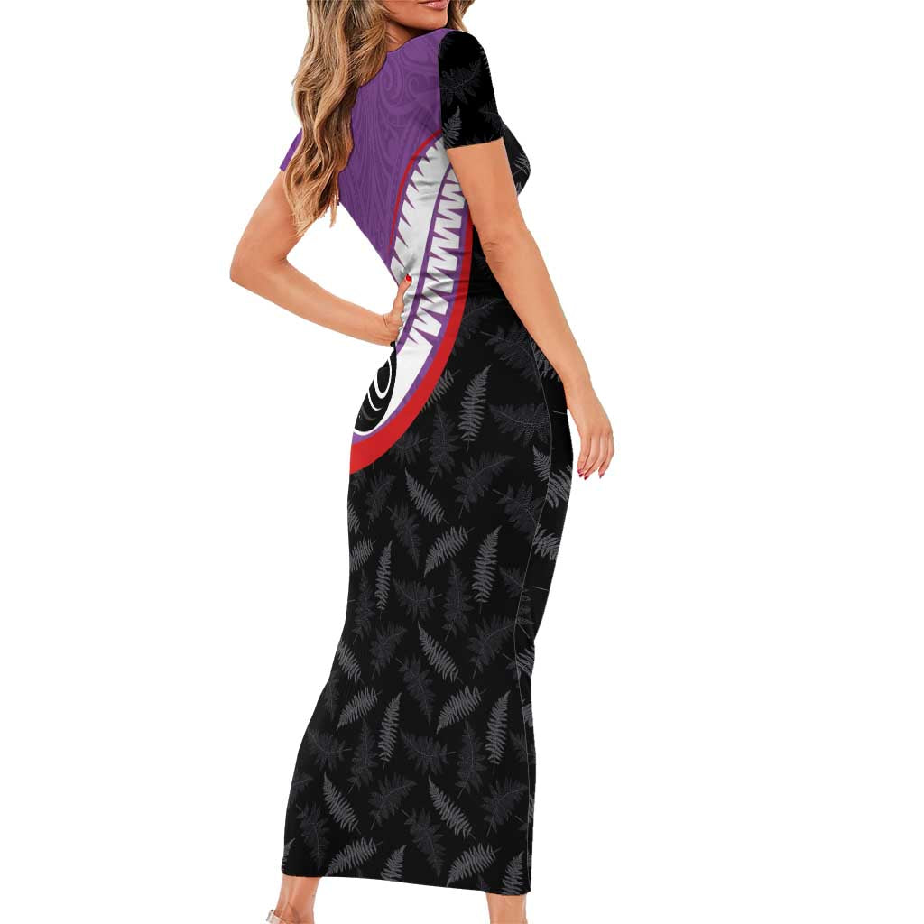 Personalised Aotearoa Lawn Bowls Family Matching Short Sleeve Bodycon Dress and Hawaiian Shirt Maori and Silver Fern Sporty Style Purple Color - Aussie Hoodie