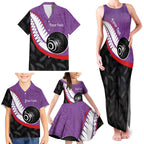 Personalised Aotearoa Lawn Bowls Family Matching Tank Maxi Dress and Hawaiian Shirt Maori and Silver Fern Sporty Style Purple Color - Aussie Hoodie