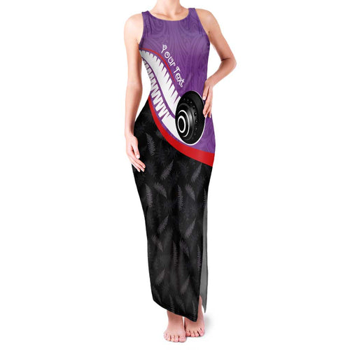 Personalised Aotearoa Lawn Bowls Family Matching Tank Maxi Dress and Hawaiian Shirt Maori and Silver Fern Sporty Style Purple Color - Aussie Hoodie