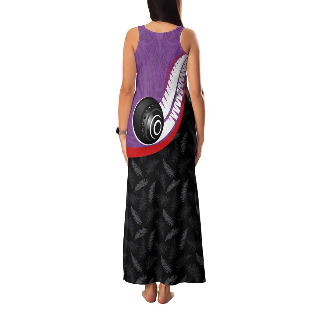 Personalised Aotearoa Lawn Bowls Family Matching Tank Maxi Dress and Hawaiian Shirt Maori and Silver Fern Sporty Style Purple Color - Aussie Hoodie