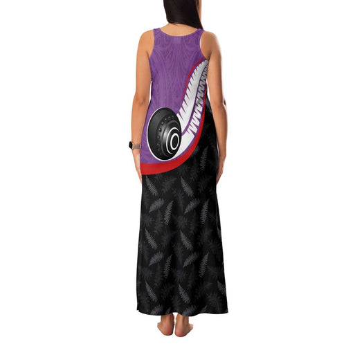Personalised Aotearoa Lawn Bowls Family Matching Tank Maxi Dress and Hawaiian Shirt Maori and Silver Fern Sporty Style Purple Color - Aussie Hoodie