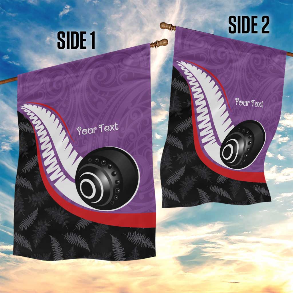 Personalised Aotearoa Lawn Bowls Garden Flag Maori and Silver Fern Sporty Style Purple Color - Aussie Hoodie