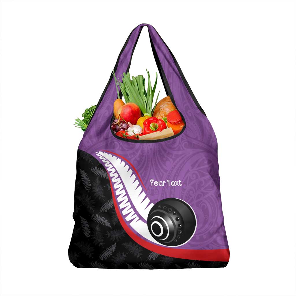 Personalised Aotearoa Lawn Bowls Grocery Bag Maori and Silver Fern Sporty Style Purple Color - Aussie Hoodie