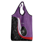 Personalised Aotearoa Lawn Bowls Grocery Bag Maori and Silver Fern Sporty Style Purple Color - Aussie Hoodie