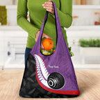 Personalised Aotearoa Lawn Bowls Grocery Bag Maori and Silver Fern Sporty Style Purple Color - Aussie Hoodie