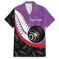 Personalised Aotearoa Lawn Bowls Hawaiian Shirt Maori and Silver Fern Sporty Style Purple Color - Aussie Hoodie