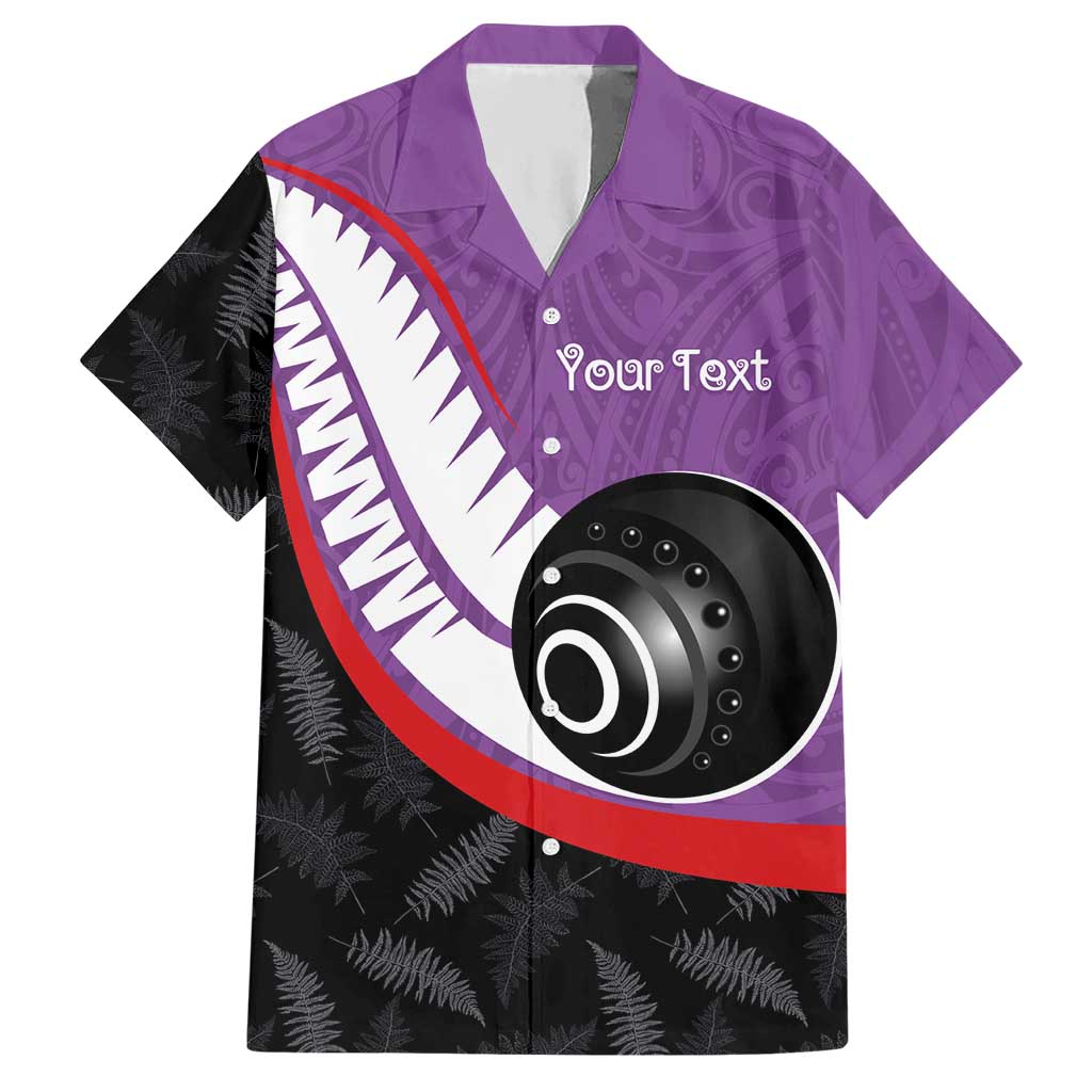 Personalised Aotearoa Lawn Bowls Hawaiian Shirt Maori and Silver Fern Sporty Style Purple Color - Aussie Hoodie