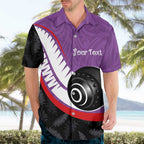 Personalised Aotearoa Lawn Bowls Hawaiian Shirt Maori and Silver Fern Sporty Style Purple Color - Aussie Hoodie
