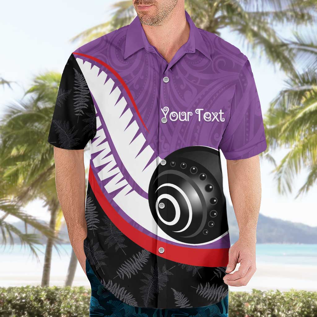 Personalised Aotearoa Lawn Bowls Hawaiian Shirt Maori and Silver Fern Sporty Style Purple Color - Aussie Hoodie
