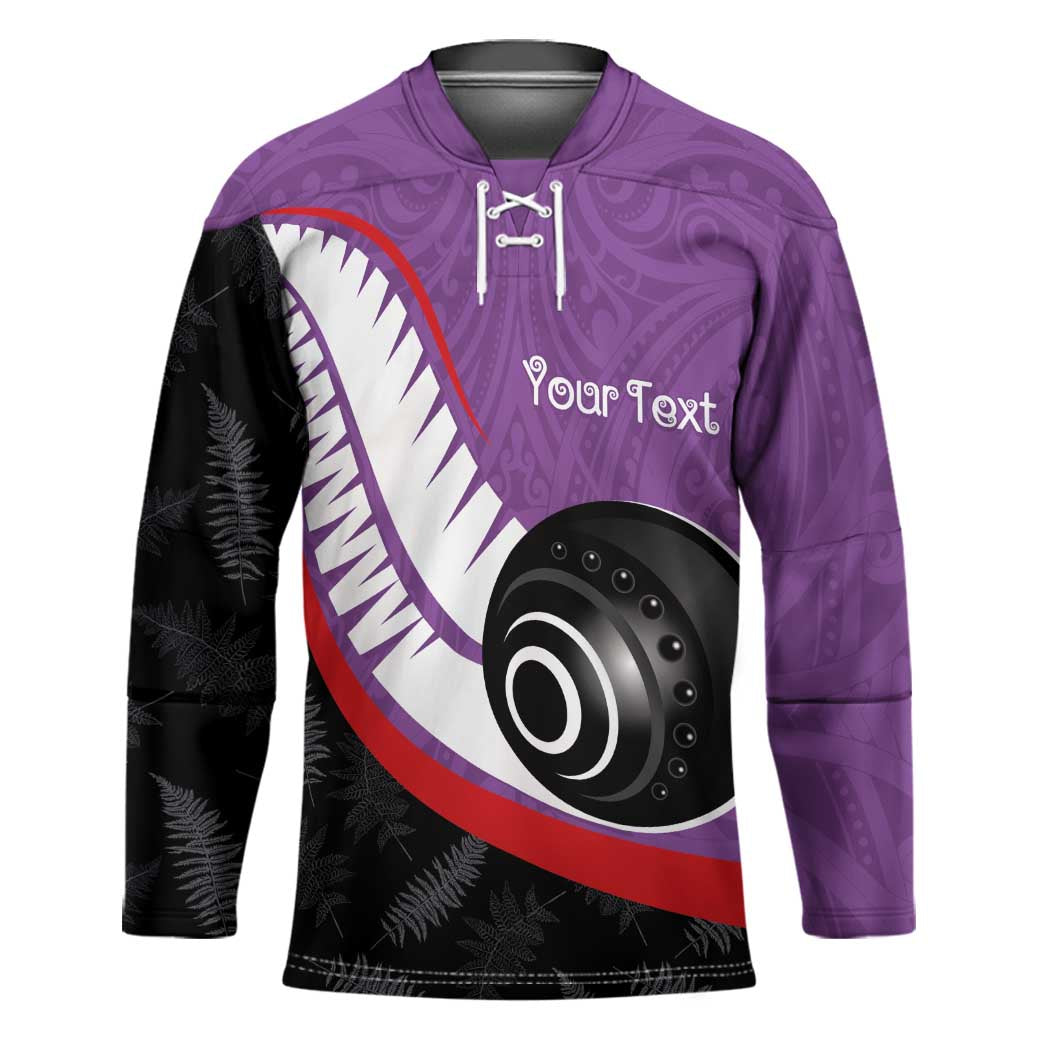 Personalised Aotearoa Lawn Bowls Hockey Jersey Maori and Silver Fern Sporty Style Purple Color - Aussie Hoodie
