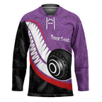 Personalised Aotearoa Lawn Bowls Hockey Jersey Maori and Silver Fern Sporty Style Purple Color - Aussie Hoodie