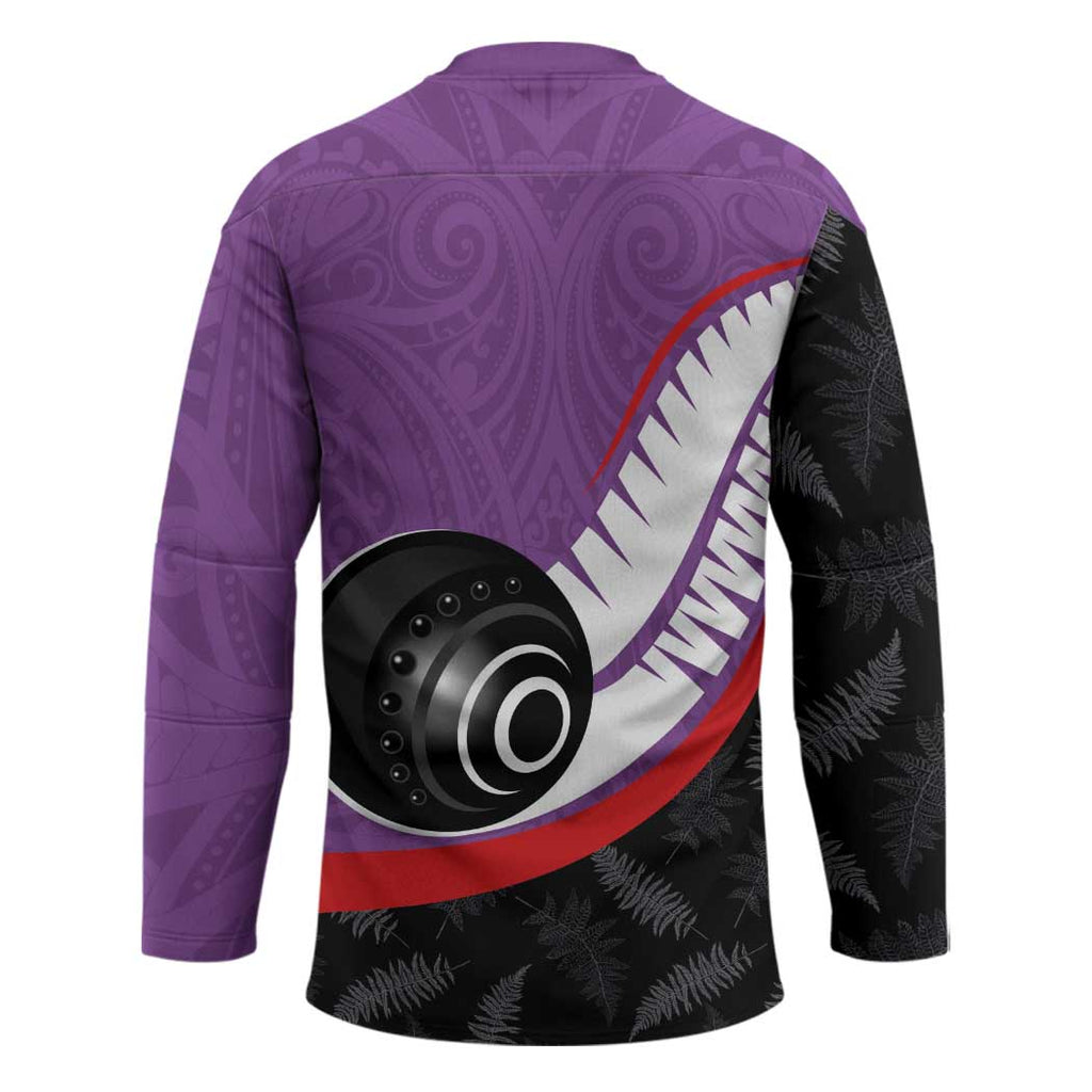 Personalised Aotearoa Lawn Bowls Hockey Jersey Maori and Silver Fern Sporty Style Purple Color - Aussie Hoodie