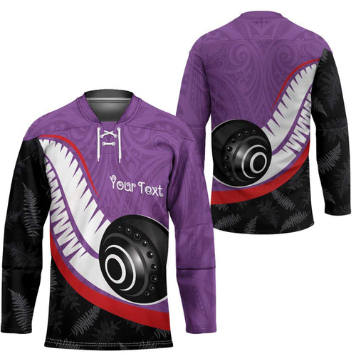Personalised Aotearoa Lawn Bowls Hockey Jersey Maori and Silver Fern Sporty Style Purple Color - Aussie Hoodie