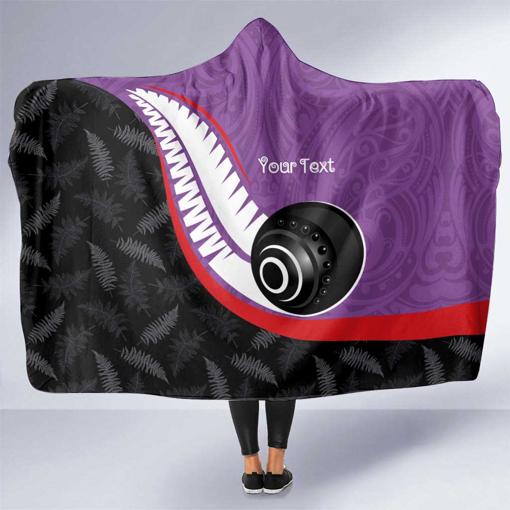 Personalised Aotearoa Lawn Bowls Hooded Blanket Maori and Silver Fern Sporty Style Purple Color - Aussie Hoodie