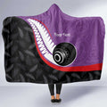 Personalised Aotearoa Lawn Bowls Hooded Blanket Maori and Silver Fern Sporty Style Purple Color - Aussie Hoodie