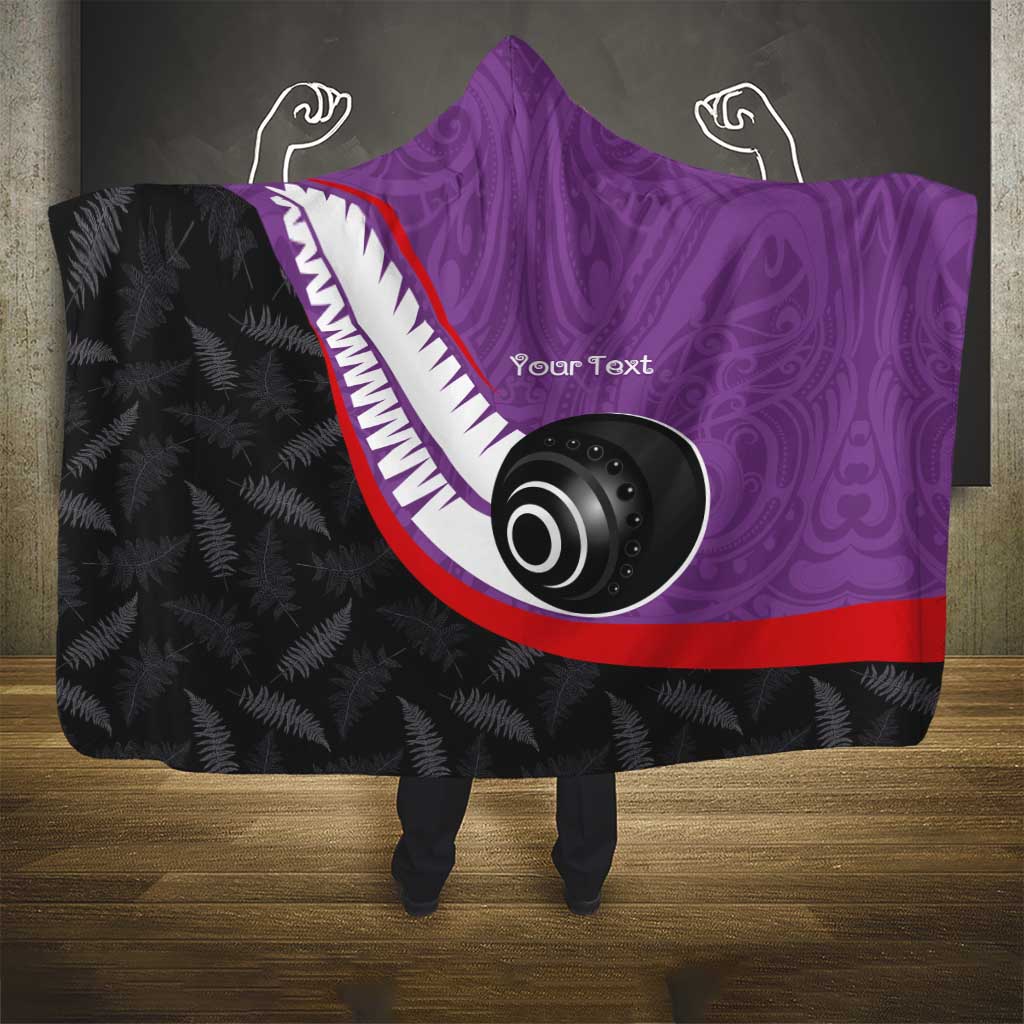 Personalised Aotearoa Lawn Bowls Hooded Blanket Maori and Silver Fern Sporty Style Purple Color - Aussie Hoodie