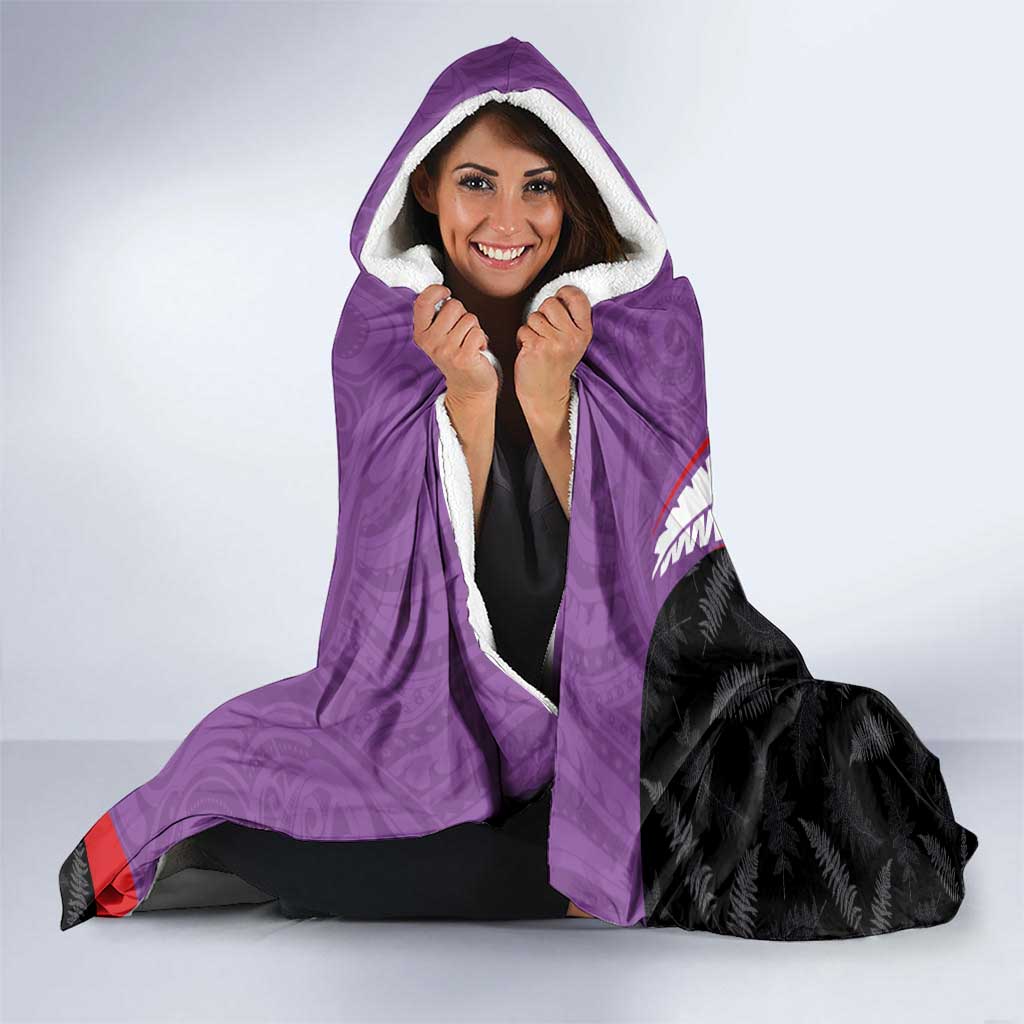 Personalised Aotearoa Lawn Bowls Hooded Blanket Maori and Silver Fern Sporty Style Purple Color - Aussie Hoodie