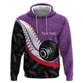 Personalised Aotearoa Lawn Bowls Hoodie Maori and Silver Fern Sporty Style Purple Color - Aussie Hoodie