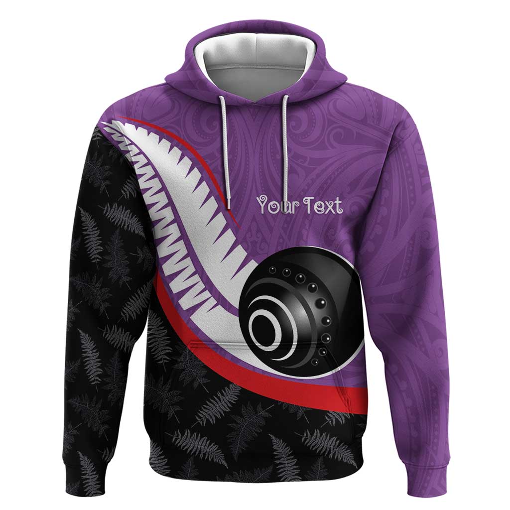 Personalised Aotearoa Lawn Bowls Hoodie Maori and Silver Fern Sporty Style Purple Color - Aussie Hoodie