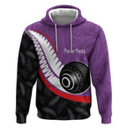 Personalised Aotearoa Lawn Bowls Hoodie Maori and Silver Fern Sporty Style Purple Color - Aussie Hoodie
