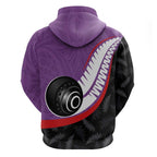 Personalised Aotearoa Lawn Bowls Hoodie Maori and Silver Fern Sporty Style Purple Color - Aussie Hoodie