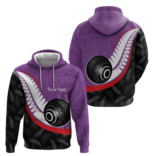 Personalised Aotearoa Lawn Bowls Hoodie Maori and Silver Fern Sporty Style Purple Color - Aussie Hoodie