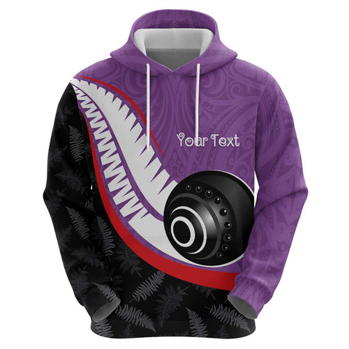 Personalised Aotearoa Lawn Bowls Hoodie Maori and Silver Fern Sporty Style Purple Color - Aussie Hoodie