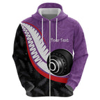 Personalised Aotearoa Lawn Bowls Hoodie Maori and Silver Fern Sporty Style Purple Color - Aussie Hoodie
