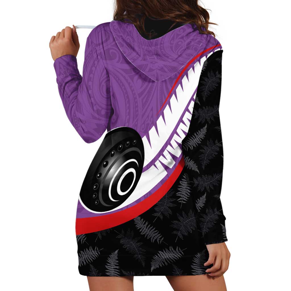 Personalised Aotearoa Lawn Bowls Hoodie Dress Maori and Silver Fern Sporty Style Purple Color - Aussie Hoodie