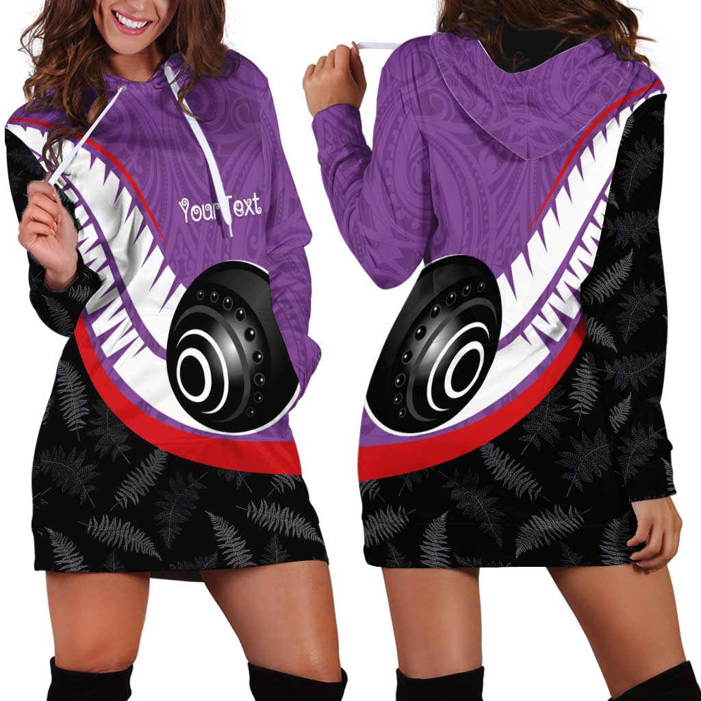 Personalised Aotearoa Lawn Bowls Hoodie Dress Maori and Silver Fern Sporty Style Purple Color - Aussie Hoodie