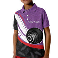 Personalised Aotearoa Lawn Bowls Kid Polo Shirt Maori and Silver Fern Sporty Style Purple Color - Aussie Hoodie