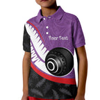 Personalised Aotearoa Lawn Bowls Kid Polo Shirt Maori and Silver Fern Sporty Style Purple Color - Aussie Hoodie