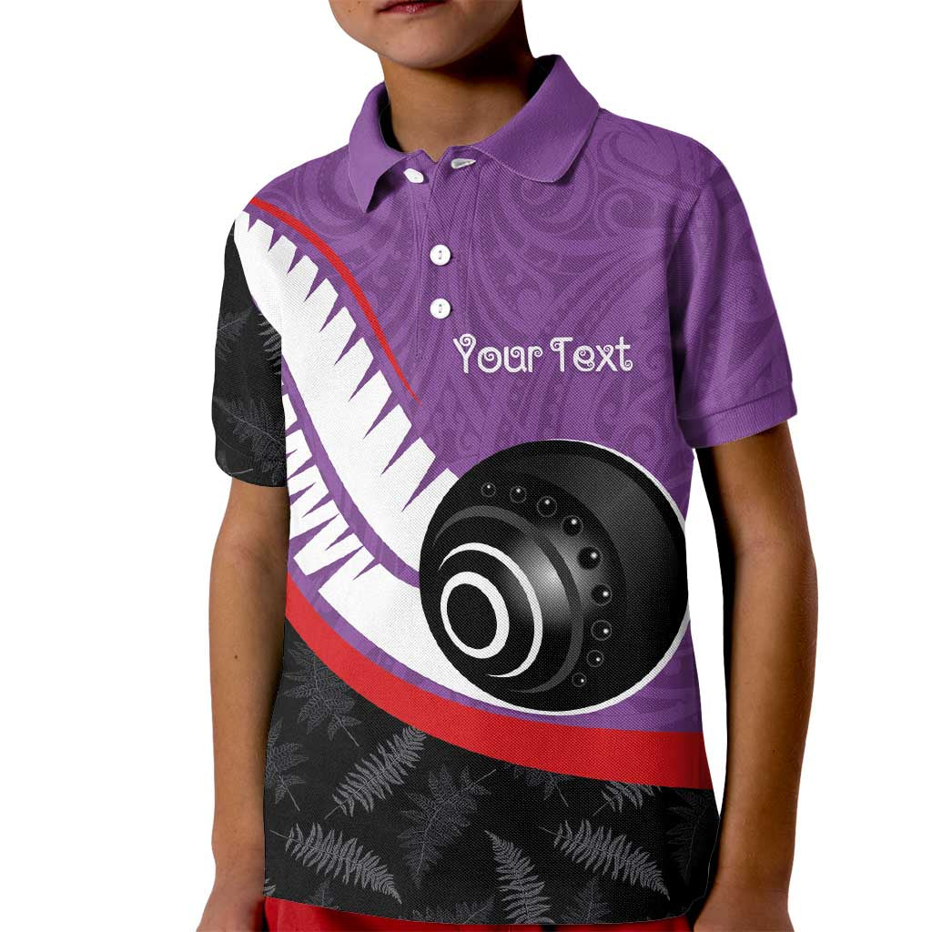 Personalised Aotearoa Lawn Bowls Kid Polo Shirt Maori and Silver Fern Sporty Style Purple Color - Aussie Hoodie