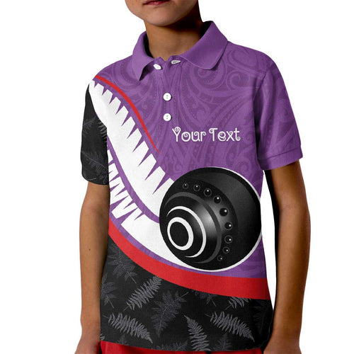 Personalised Aotearoa Lawn Bowls Kid Polo Shirt Maori and Silver Fern Sporty Style Purple Color - Aussie Hoodie