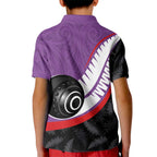 Personalised Aotearoa Lawn Bowls Kid Polo Shirt Maori and Silver Fern Sporty Style Purple Color - Aussie Hoodie
