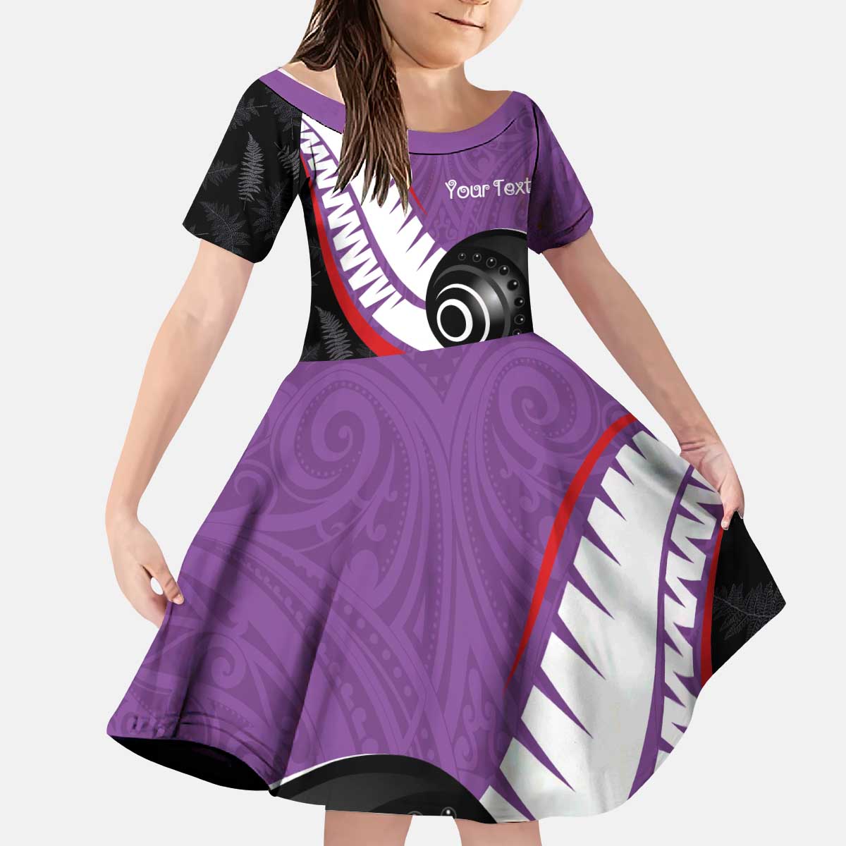 Personalised Aotearoa Lawn Bowls Kid Short Sleeve Dress Maori and Silver Fern Sporty Style Purple Color - Aussie Hoodie