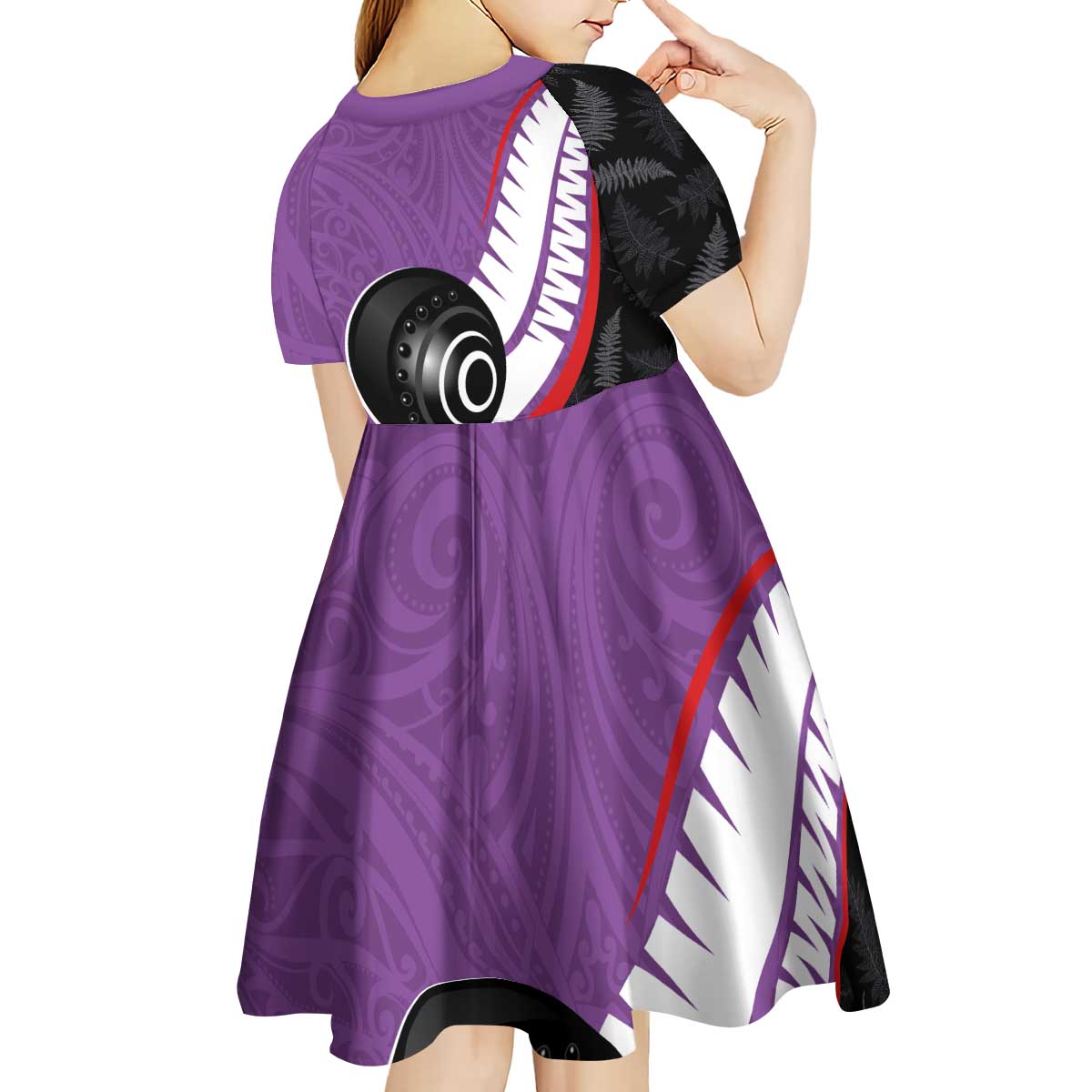 Personalised Aotearoa Lawn Bowls Kid Short Sleeve Dress Maori and Silver Fern Sporty Style Purple Color - Aussie Hoodie