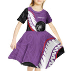 Personalised Aotearoa Lawn Bowls Kid Short Sleeve Dress Maori and Silver Fern Sporty Style Purple Color - Aussie Hoodie